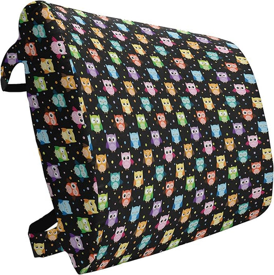 Ambesonne Owls Lumbar Back Support Pillow, Colorful Birds with Different Expressions Funny Confused Serious Characters Dots, High Density Foam for Office Chairs Car Seats, 14" x 13", Black Multicolor