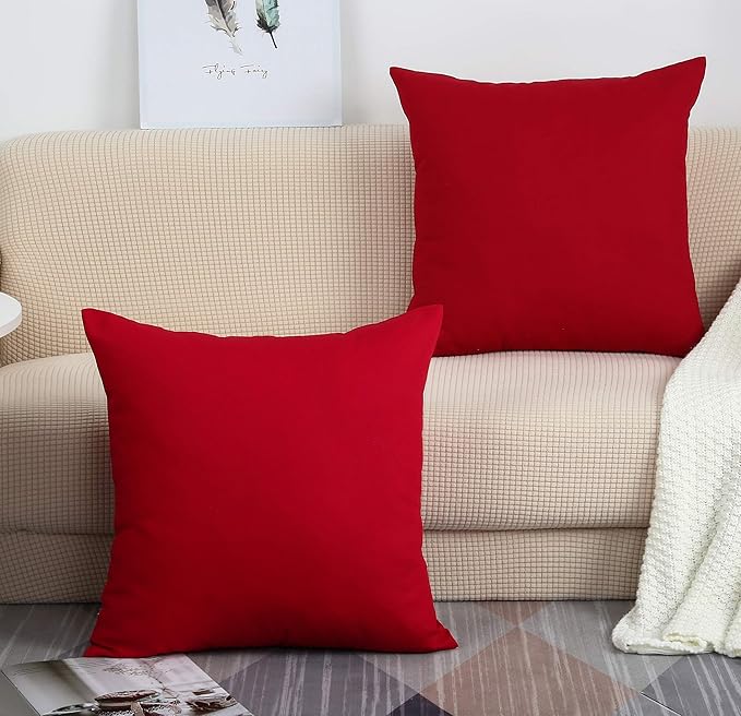 TangDepot Handmade Decorative Solid 100% Cotton Canvas Throw Pillow Covers/Pillow Shams, (20" x20" , Christmas Red, 1 Count (Pack of 1))