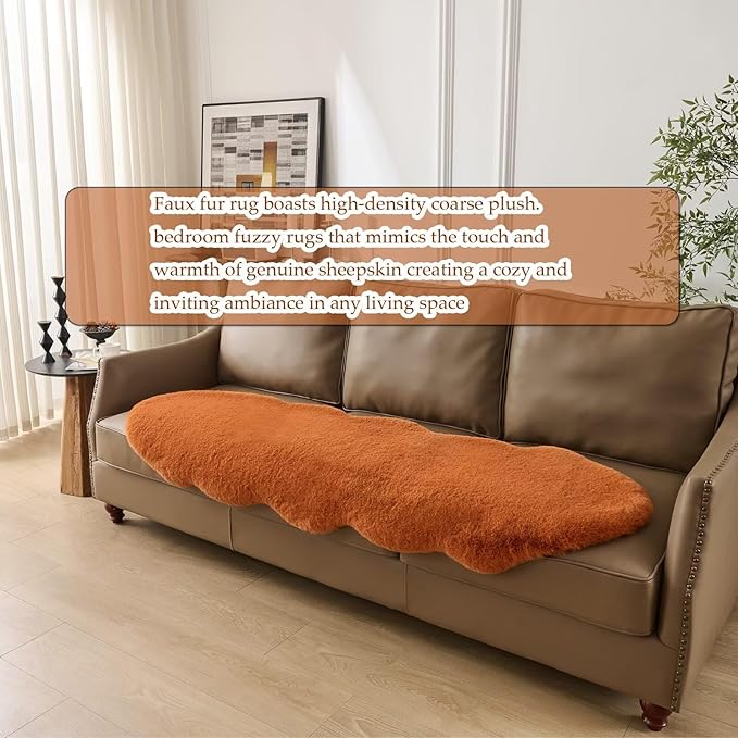1700GSM Fuzzy Faux Sheepskin Fur Area Rug,Extra Soft Faux Fur Mat,Fluffy Shaggy Fur Rug for Bedroom Living Bedside Rug Room Decor-Burnt Orange, 2 x6 ft