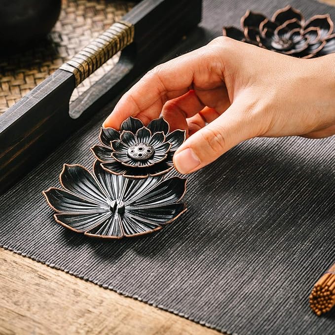 Brass Lotus Incense Holder, Incense Sticks Burner, Incense Ash Catcher, 3 Pack