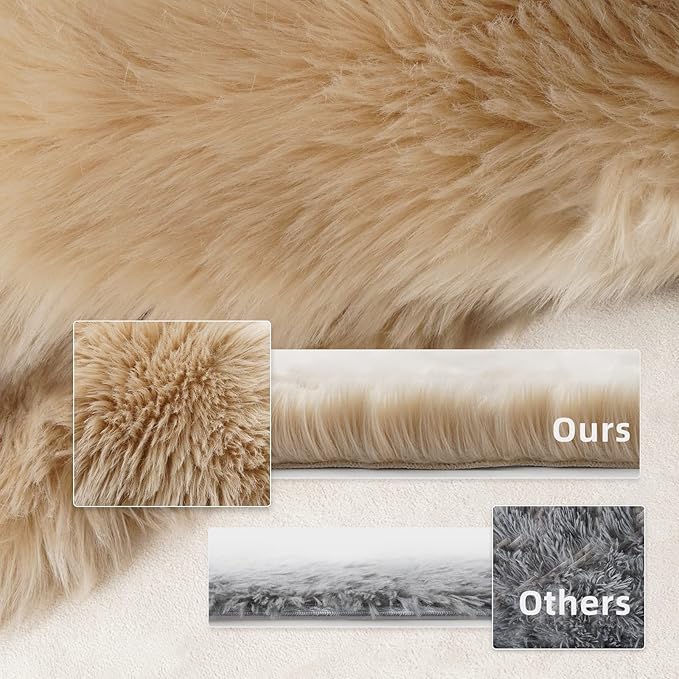 SERISSA Soft Faux Sheepskin Fur Area Rug Beige Fluffy Rug Plush Chair Cover Seat Pad Fuzzy Carpet Furry Beside Rugs for Bedroom Floor Sofa Living Room 2x4 Feet (Rectangular,Beige)