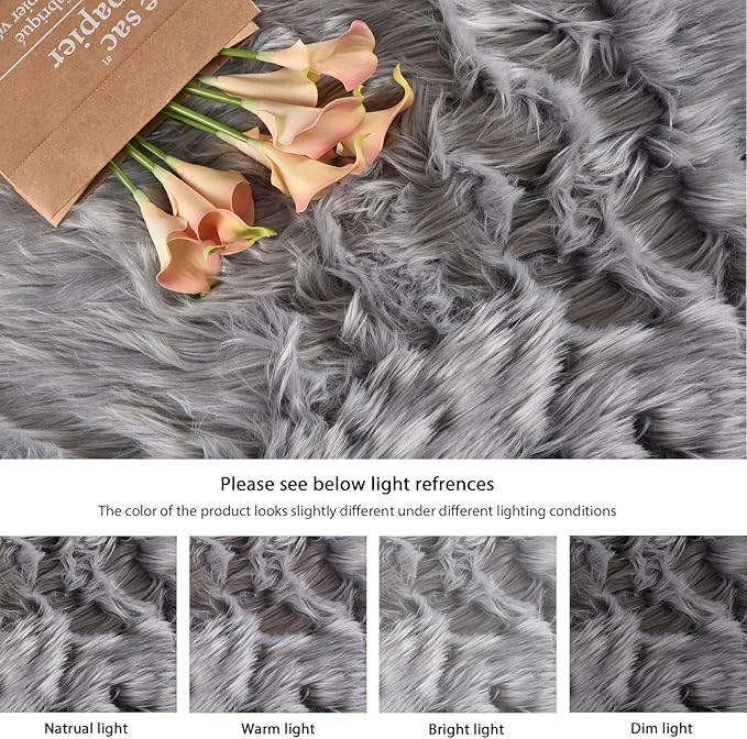 Light Grey Furry Washable Sheepskin Fur Area Rugs for Living Room Faux Fluffy Fur Rug for Bedroom Nursery Rug 4x6 Rectangle Rugs