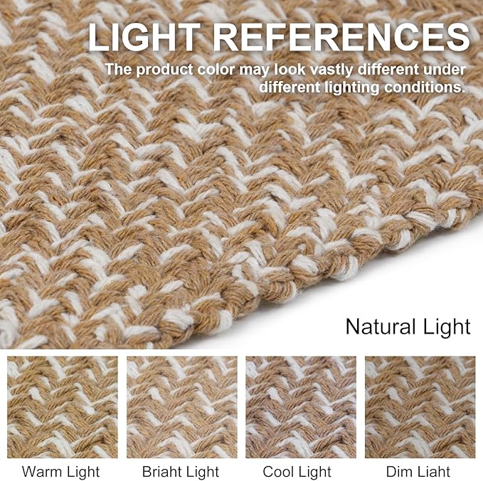 Collive Long Hallway Runner Rug 2.6' x 8', Washable Runner Indoor Entryway Rug, Tan Braided Woven Kitchen Runner Rugs Low-Profile Front Door Floor Carpet for Laundry Room Bedroom Doorway