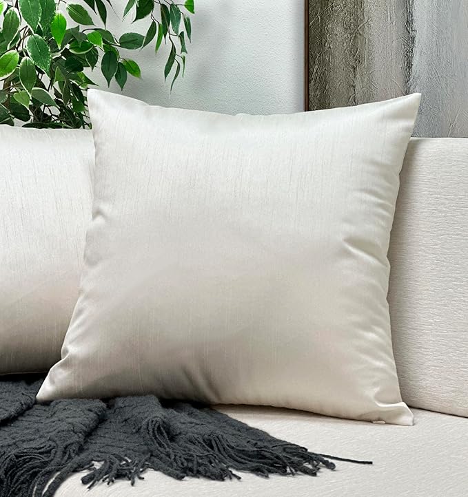 Aiking Home 24x24 Inches Faux Silk Square European Shams, Zipper Closure, Ivory (Set of 2)