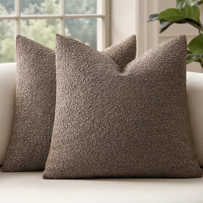 MIULEE 24x24 Decorative Euro Sham Throw Pillows for Bed Set of 2 Textured Boucle Neutral Winter Throw Pillow Covers Dark Brown Accent Solid Vintage Pillowcases Couch Sofa Livingroom Home Decor