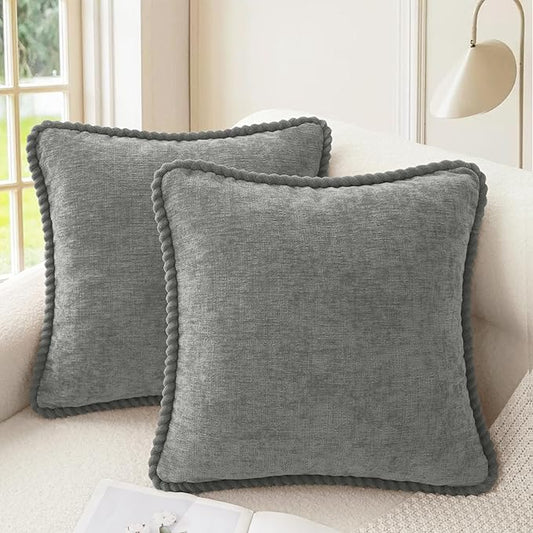 CaliTime Decorative Couch Throw Pillow Covers 20 X 20 Inches Pack of 2 Cozy Chenille Piping Edge Cushion Cases for Sofa Bed Living Room Home Medium Grey