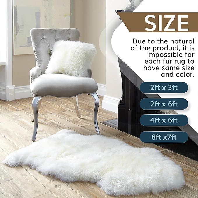 WaySoft New Zealand Sheepskin Area Rug – Genuine Fluffy Wool, Multiple Sizes, Bedroom or Living Room Decor(2ft x 6ft,Ivory)