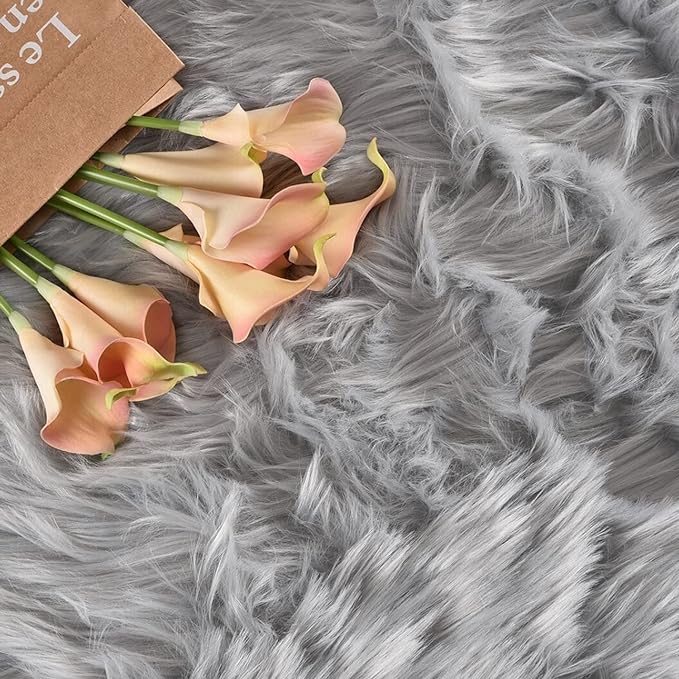 Latepis Grey Area Round Area 5ft Circle Fur Rug for Living Room Bedroom Rugs Faux Sheepskin Rug Washable Fluffy Plush Furry Rugs Home Deocr