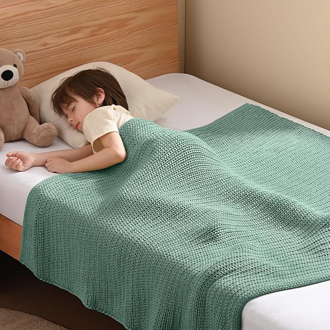Guohaoi Knitted Weighted Blanket Kids (Haze Green 36"x48" 3lbs) No Beads Cooling Heavy Blanket, Home Decor Breathable Chunky Knit Throw Blanket for All-Season Use