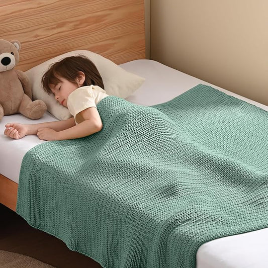 Guohaoi Knitted Weighted Blanket Kids (Haze Green 36"x48" 3lbs) No Beads Cooling Heavy Blanket, Home Decor Breathable Chunky Knit Throw Blanket for All-Season Use