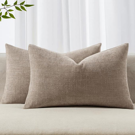 MIULEE Pack of 2 Decorative Throw Pillow Covers Soft Chenille Lumbar Accent Throw Pillows Solid Textured Cushion Covers for Couch Sofa Bedroom Living Room 20x12 Inch,Light Taupe