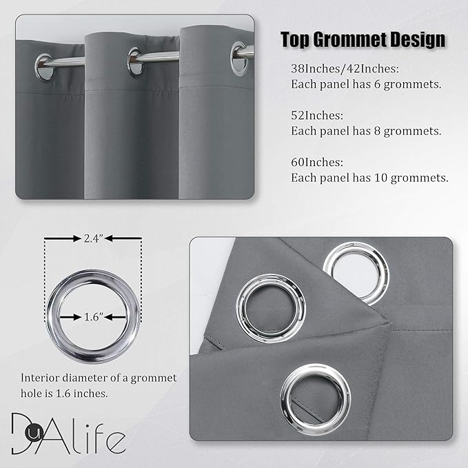 DUALIFE Medium Grey Blackout Curtains Thermal Insulated Room Darkening Blackout Curtains for Bedroom/Living Room 38 by 45 Inch Long,2 Panels,Dove Grey, Grommet Top