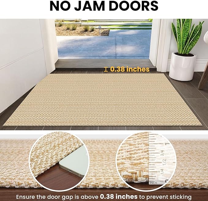 IOHOUZE Washable Area Rug 3x5 Non Slip Rubber Backed Woven Rugs for Entryway Rugs Indoor Outdoor Doormat Throw Rug Floor Carpet for Entrance Kitchen Front Door, Warm Beige/Orange/Apricot