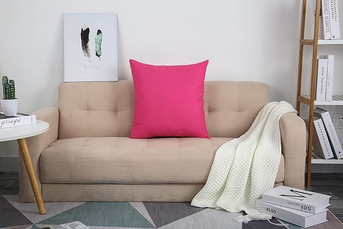 TangDepot Handmade Decorative Solid 100% Cotton Canvas Throw Pillow Covers/Pillow Shams, (22" x22" , Hot Pink, 1 Count (Pack of 1))