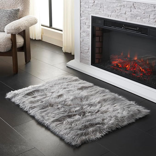 SAFAVIEH Faux Sheep Skin Collection 2' x 3' Grey FSS235D Silken Glam 2.35-inch Thick Accent Rug