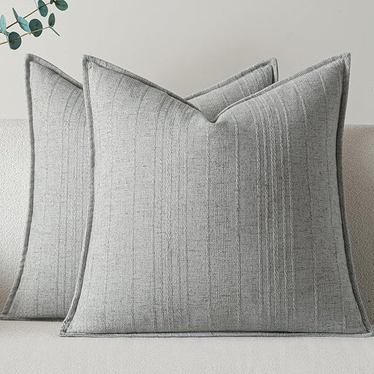a moment Linen Pillow Covers Set of 2,Boho Farmhouse Throw Pillowcases Neutral Textured Decorative Covers for Couch Sofa Bed, Soft Linen Blend Accent Case Cushion Home Decor 18"x18"Light Grey