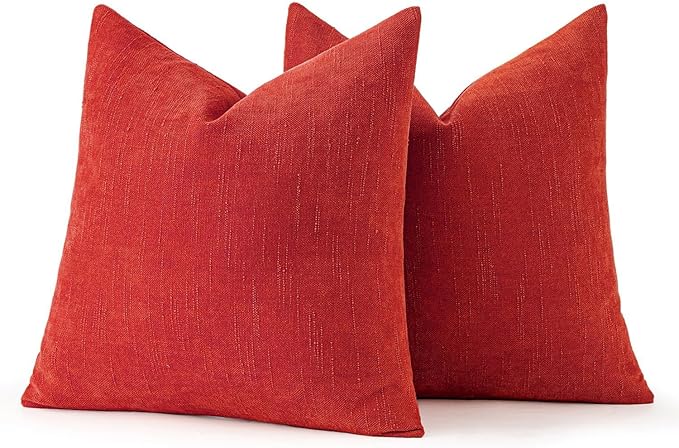 MIULEE Pack of 2 Christmas Decorative Throw Pillow Covers Soft Chenille Throw Pillows Solid Textured Cushion Covers for Couch Sofa Bedroom Living Room 20x20 Inch, Red