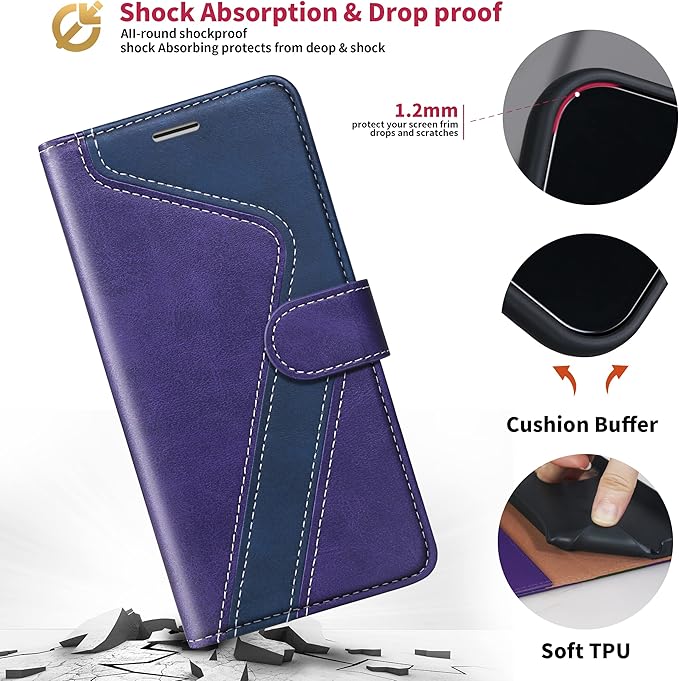 CIVICASE for iPhone 14 Plus Wallet Case,Leather Flip Case [RFID Blocking] Credit Card Holder Folio Magnetic Stand TPU Shockproof Cover Color Matching for iPhone 14 Plus (6.7") Purple Blue