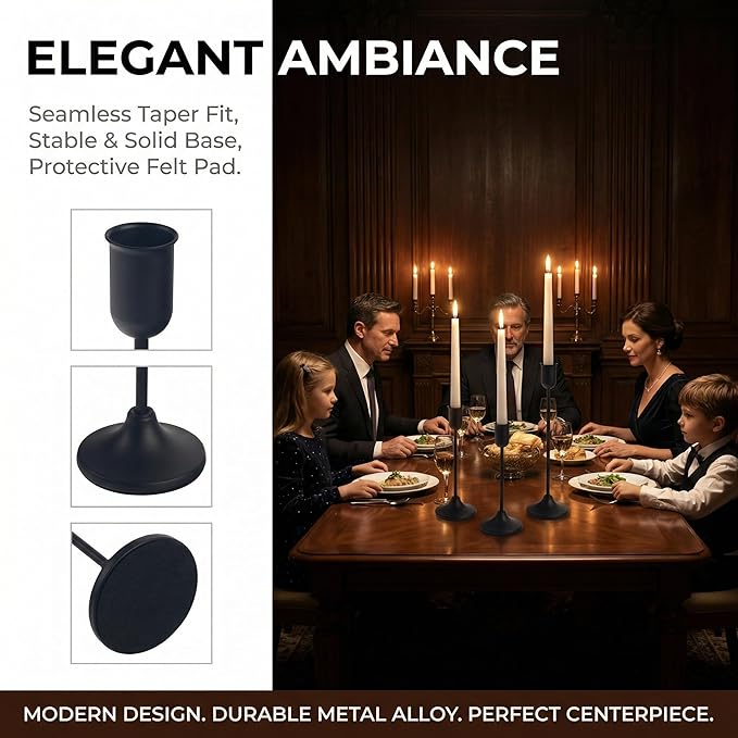 18 Pcs Black Candlestick Holders Set - Vintage Brass Taper Candle Holder for Pillar Candles - Modern Decorative Centerpiece for Wedding Fireplace Mantel Decor - Cozy Atmosphere Housewarming Gift