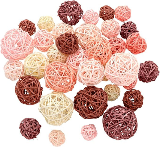 Patelai 36 Pcs Wicker Rattan Balls Decorative Balls for Vase Centerpiece Bowls Orbs Filler for Home Decor,4 Sizes(Boho,2.4'',2'',1.6'',1.2'')