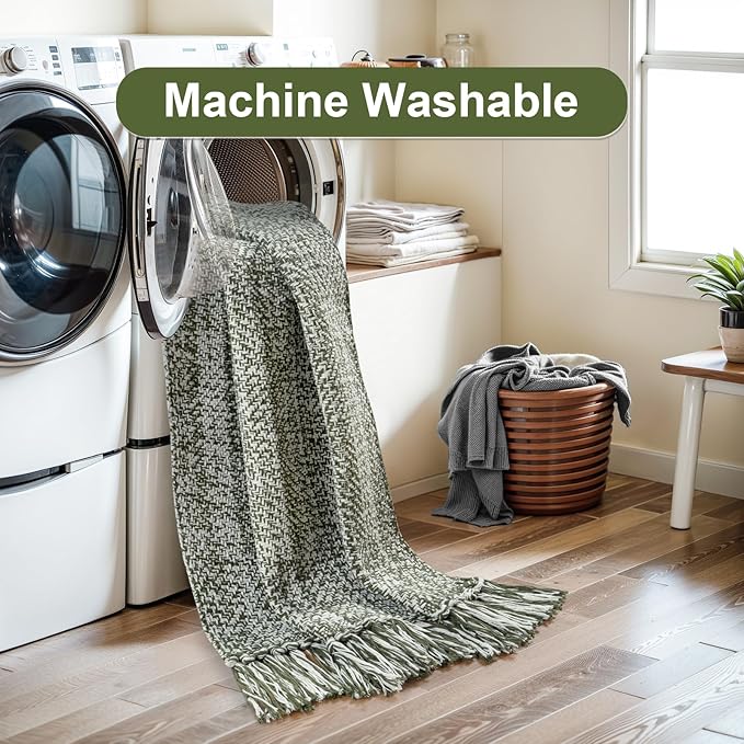 Collive Washable Boho Carpet Runners for Hallway 2.6x12ft, Farmhouse Long Rugs for Kitchen Cotton Hand Woven Bedroom Runner Rug Olive Green/Cream Low Pile Natural Floor Carpet for Indoor Hall Entryway