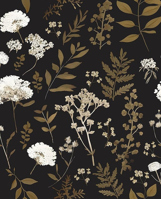 Dark Floral Wallpaper Peel and Stick Boho Wallpaper 17.5in x 118in Vintage Leaf Contact Paper Vinyl Waterproof Self Adhesive Leaf Botanical Wall Paper for Bedroom Walls Kitchen Cabinet