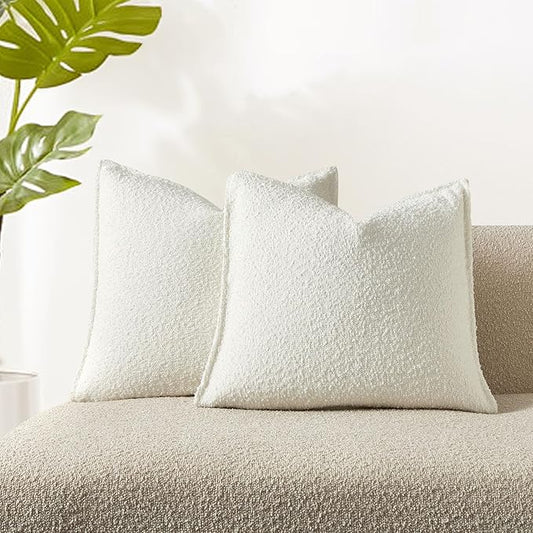 JUSPURBET White Decorative Pillow Covers 18x18 Set of 2 Throw Pillow Covers for Couch Sofa Bed Cozy Boucle Textured Cushion Covers Cases with Hidden Zipper for Living Room Home Decor