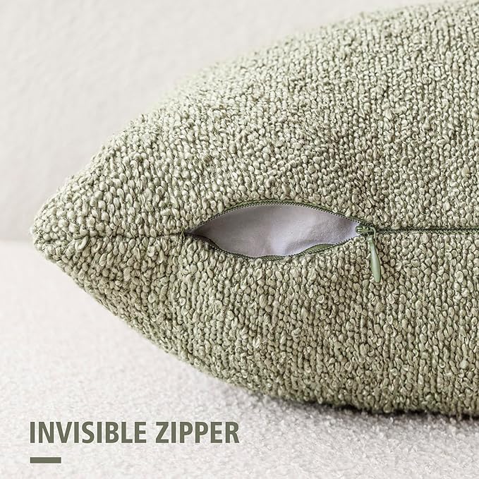 Foindtower Decorative Textured Boucle Throw Pillow Covers Accent Solid Lumbar Pillow Cases Neutral Soft Couch Cushion Case for Chair Sofa Bedroom Living Room Home Decor 12x20 Inch,1PC,Dirty Sage Green