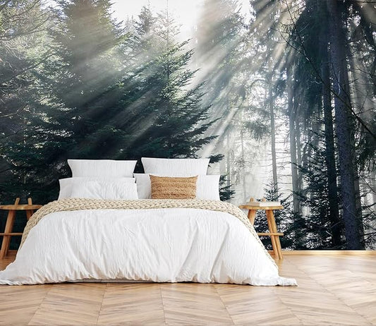 Silk Cloth Wall Sticker Decoration, Forest in The Fog Mural-203, Non-self-Adhesive, Waterproof, Wall