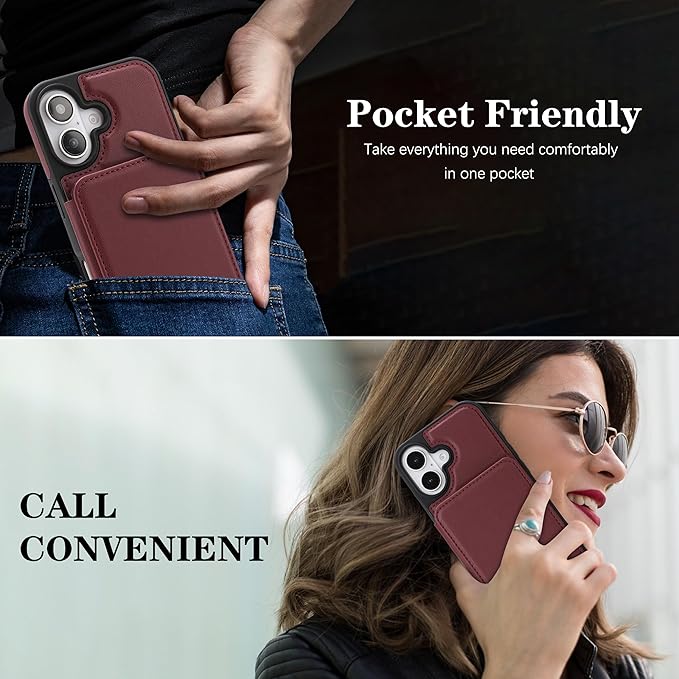 GUERNICA for iPhone 17 (6.1") Case Wallet with Card Holder, RFID Blocking Leather Protection, Shockproof Women Men Phone Case for Apple 17, Wine Red