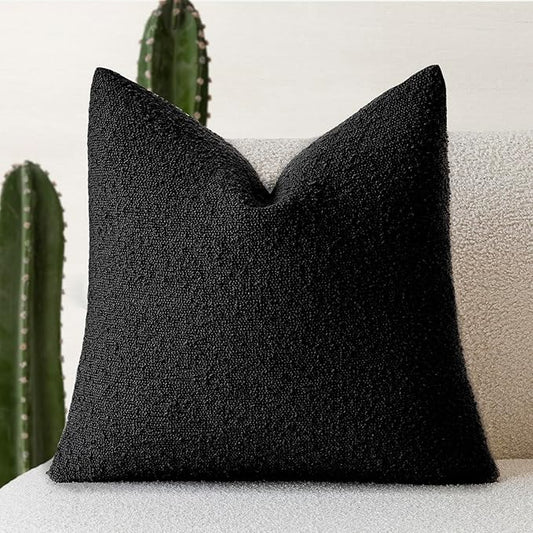 Foindtower Decorative Textured Boucle Throw Pillow Covers Accent Solid Pillow Cases Neutral Soft Cozy Couch Cushion Case for Chair Sofa Bedroom Living Room Home Decor 26 x 26 Inch,Black
