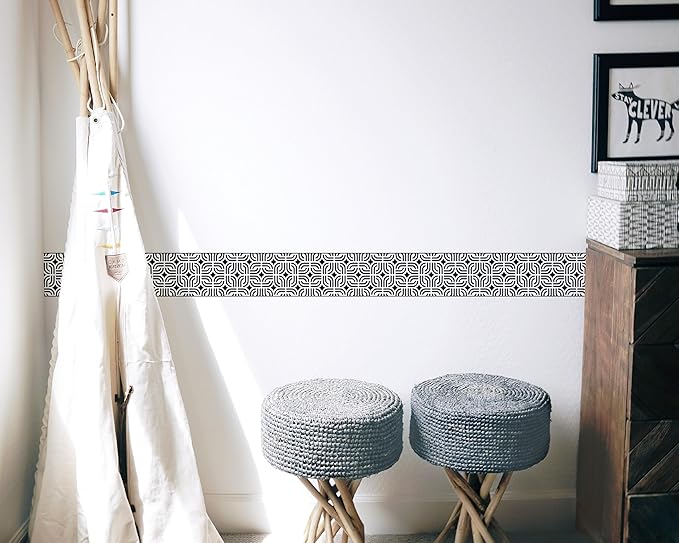 FLFK Wallpaper Border - Black and White Peel and Stick Wall Borders Decal Trim Geometric Pattern 6" x 240"