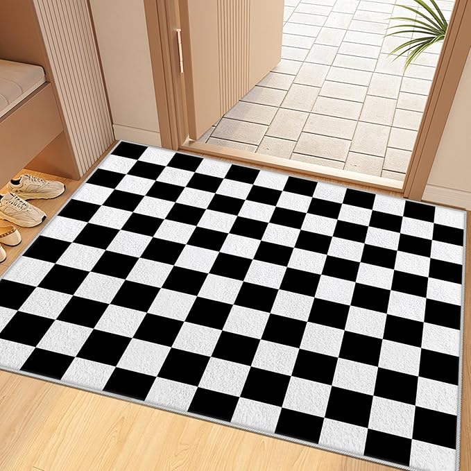 Black and White Checkered Rug for Living Room, 5x7 Area Rugs, Checkered Area Rug, Geometric Plaid Large Rugs, Geometrical Washable Non Slip Retro Carpet Home Floor Decor
