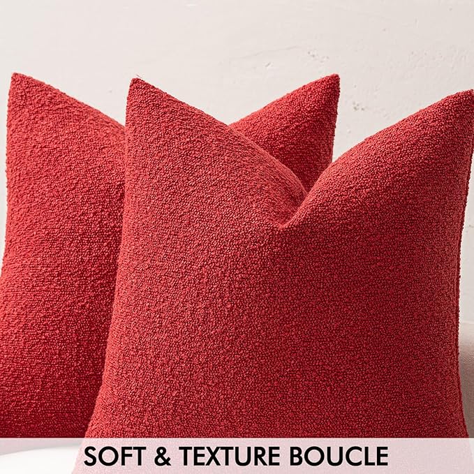 MIULEE 20x20 Inch Christmas Decorative Pillow Covers for Couch Bed Set of 2 Textured Boucle Neutral Winter Throw Pillows Red Accent Solid Cushion Pillowcases Sofa Livingroom Home Decor