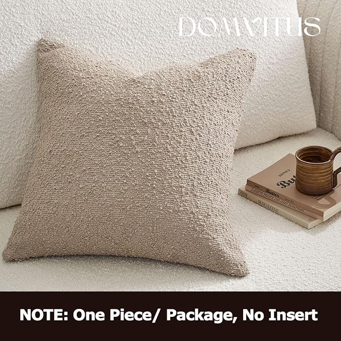 DOMVITUS Boucle Pillow Cover 18x18, Decorative Couch Pillows for Living Room, Bedroom, Chair, Sofa - Soft Accent Cushion Case, 1PC, Oatmeal