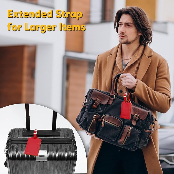 Travelambo 8 Pack Luggage Tags Faux Leather for Suitcases Travel Bag Labels Travel Accessories Essential with Protection Cover ID (Red Deep)