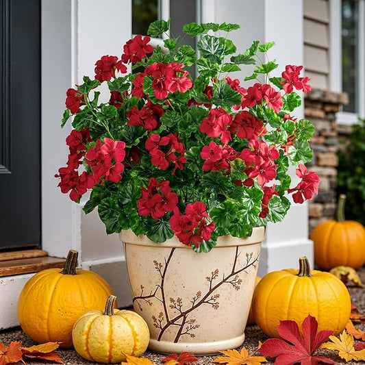Artificial Flowers for Outdoors 17.7In Artificial Geraniums for Indoor Fake Flowers Uv Resistant Artificial Outdoor Flowers Suitable for Indoor Home Decoration Outdoor Garden Decor 8PCS，Red
