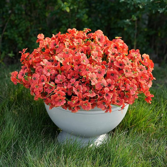 Artificial Fall Flowers for Outdoor Faux Plants for Spring Summer Decoration, UV Resistant Realistic Silk Plastic Fake Autumn Fall Flowers Garden Porch Patio Balcony Yard Front Home Decor, 24 Bundles