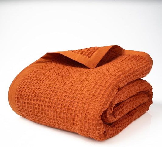 Salt Earth GOTS Certified 100% Organic Cotton Throw Blanket, 60"X80" Blankets & Throws for Bed, Throw Blanket for Couch,Modern & Cozy Blanket, All Season Waffle Blanket, Soft Blanket (Cinnamon Stick)