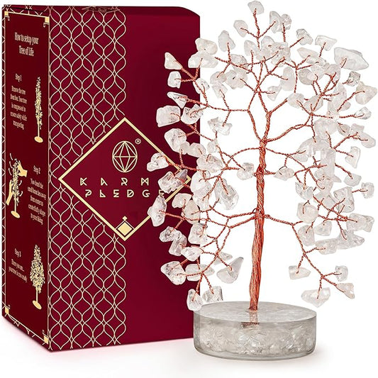 Crystal Tree for Home and Office Decor, Clear Quartz Chakra Healing Stones Handmade Feng Shui Tree of Life for Positive Energy, Money, Good Luck, Christmas Decor, Birthday Gifts for Women, Mom