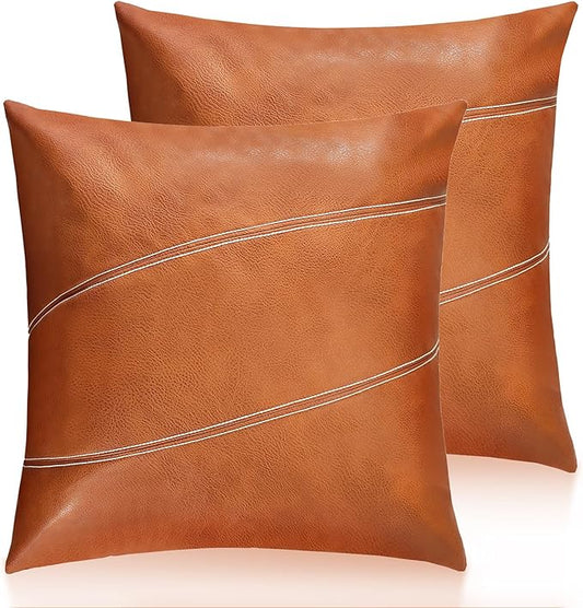 Faux Leather Throw Pillow Covers 16X16 Inch Set of 2 Milan Outdoor Modern Farmhouse Solid Decorative Pillow Covers for Room Couch Living Bedroom Bed Sofa