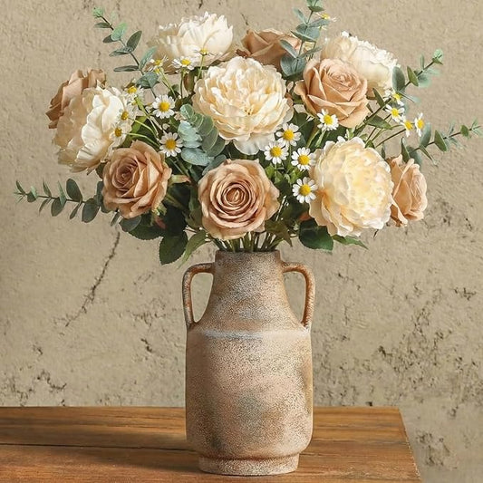 Ceramic Rustic Flower Vase, 10.94 Inch Pottery Modern Vase for Shelf, Tabletop, Vintage Farmhouse Home Decor for Coffee Table, Living Room, Mantle, Fireplace, Entryway