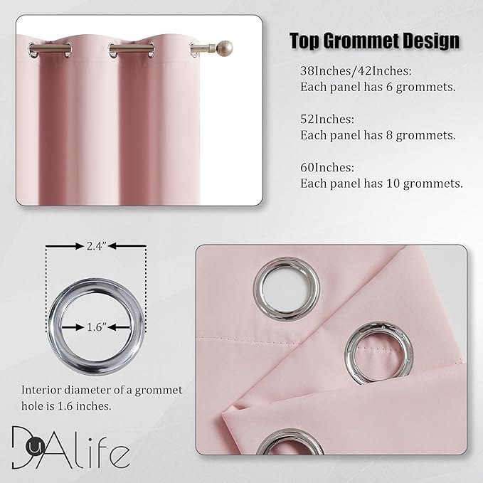 DUALIFE Blackout Curtains Baby Pink 90 Inch Length - Bedroom Black Out Drapery Room Darkening for Nursery Thermal Insulated Grommet Curtain Panel Pair 52 x 90 Inches Long, 2 Panels