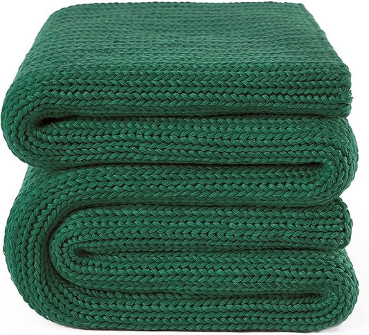 Guohaoi Knitted Weighted Blanket for Adults (Green 60"x80" 12lbs) No Beads Cooling Throw Blanket for Hot Sleepers, Home Decor Breathable Chunky Knit Heavy Blanket Use on Queen/King Size Bed