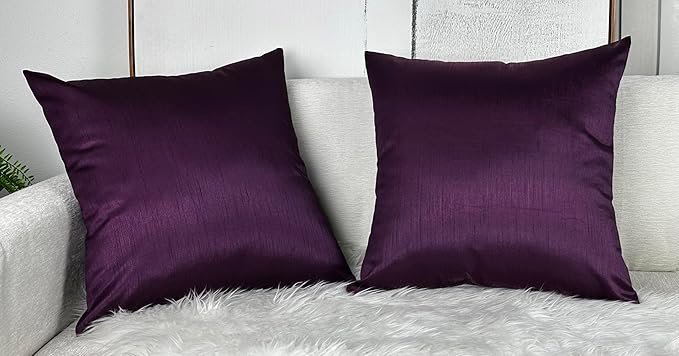 Aiking Home Collection 26x26 Inches Faux Silk Square European Shams, Zipper Closure, Eggplant (Set of 2)