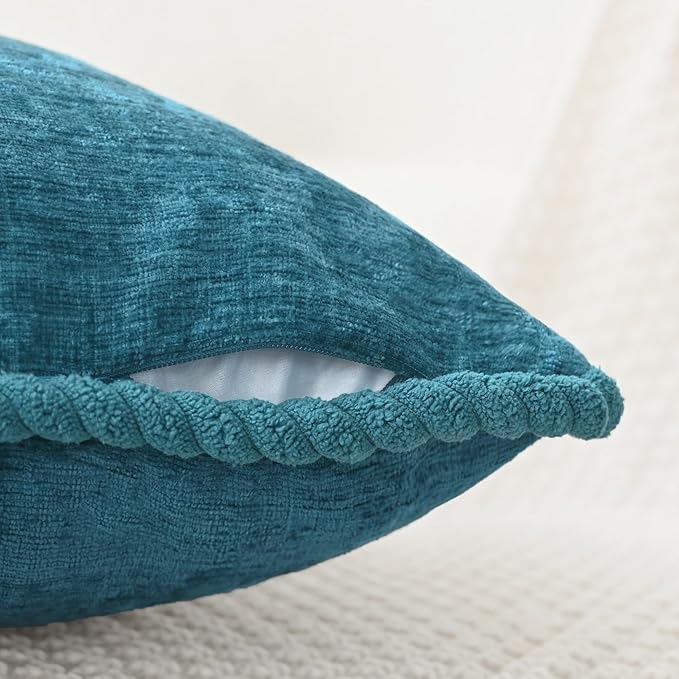 CaliTime Decorative Couch Throw Pillow Covers 20 X 20 Inches Pack of 2 Cozy Chenille Piping Edge Cushion Cases for Sofa Bed Living Room Home Ocean Blue