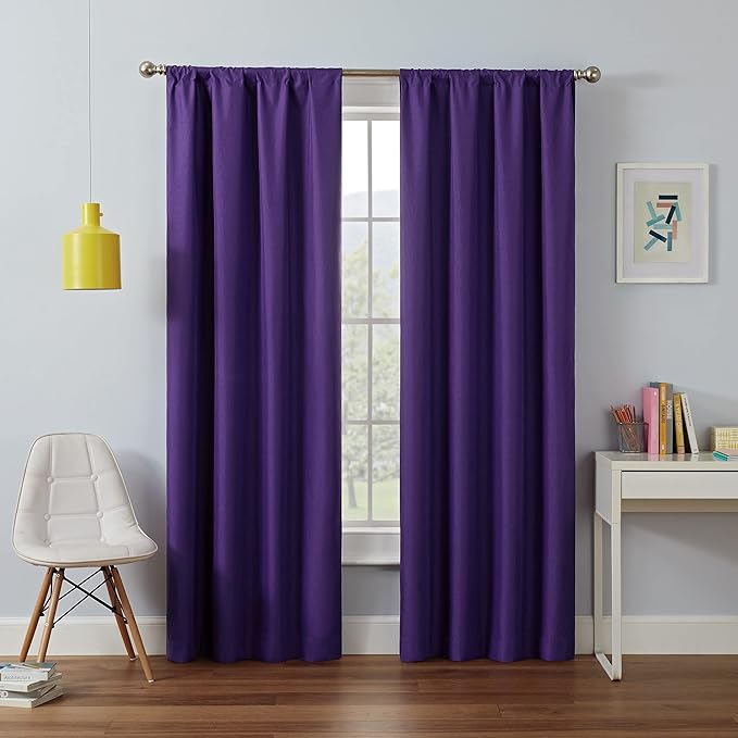 ECLIPSE Kendall Modern Blackout Thermal Rod Pocket Window Curtain for Bedroom or Living Room (1 Panel), 42" x 95", Purple