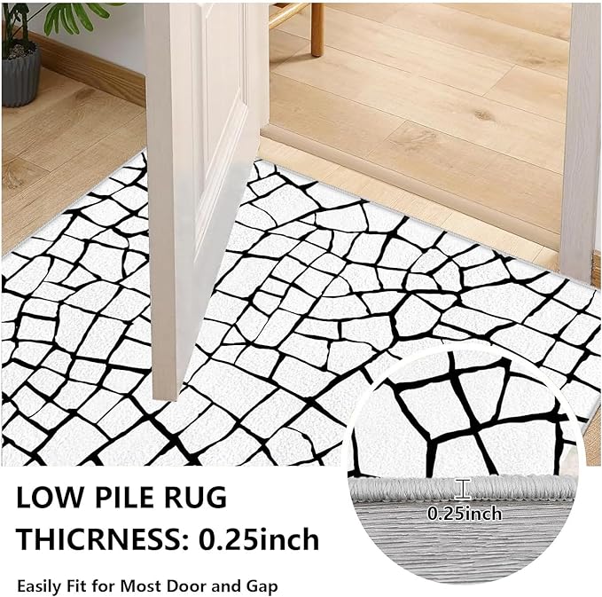 Black and White Area Rug - Abstract Rug 5x8, Contemporary Minimalist Rugs, Geometric Cracks Area Rugs, Modern Geometric Carpet for Living Room, Washable Non Slip Home Decor Mat