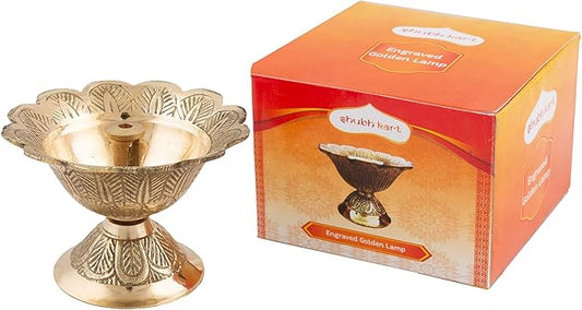 Shubhkart Solid Brass Engraved Floral Oil Lamp Diya for Puja & Other Religious Rituals|Deepak|Home Décor, Office & Temples | Festive Gifts