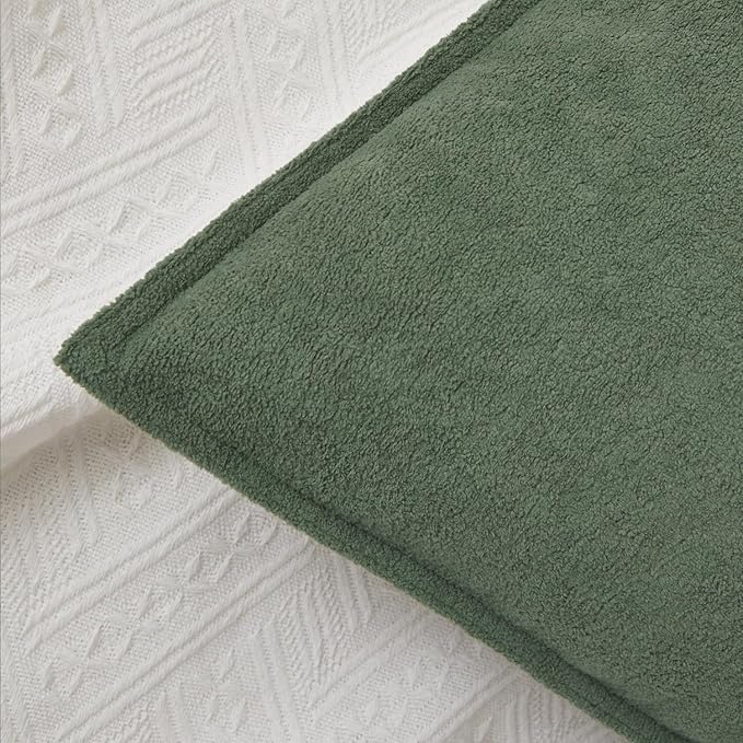 Kevin Textile Waterproof Decorative Pillow Covers Olive Green 24x24 Inch Pack of 2 Soft Boucle Textured Euro Pillowcases Elegant Accent Pillows for Couch Sofa Chair Bed Home Decor Indoor Outdoor